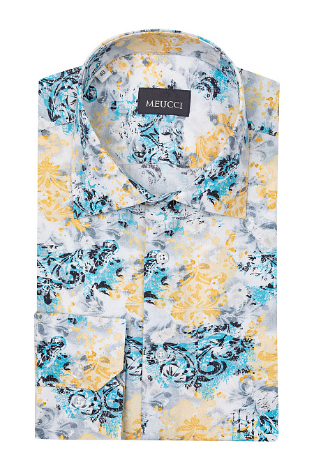 Модная мужская рубашка с цветным принтом арт. SL212010 от Meucci (Италия) - фото. Цвет: Цветной принт. Купить в интернет-магазине https://shop.meucci.ru

