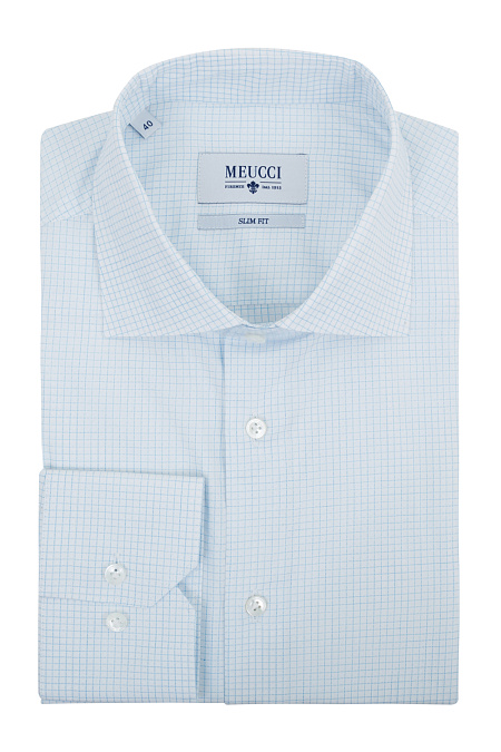Модная мужская рубашка с мелкую клетку арт. SL 90102 R 12172/141344 от Meucci (Италия) - фото. Цвет: Белый в мелкую клетку. Купить в интернет-магазине https://shop.meucci.ru

