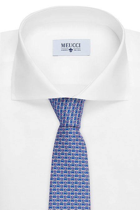 Галстук из шелка для мужчин бренда Meucci (Италия), арт. 7577/2 - фото. Цвет: Голубой с принтом. Купить в интернет-магазине https://shop.meucci.ru
