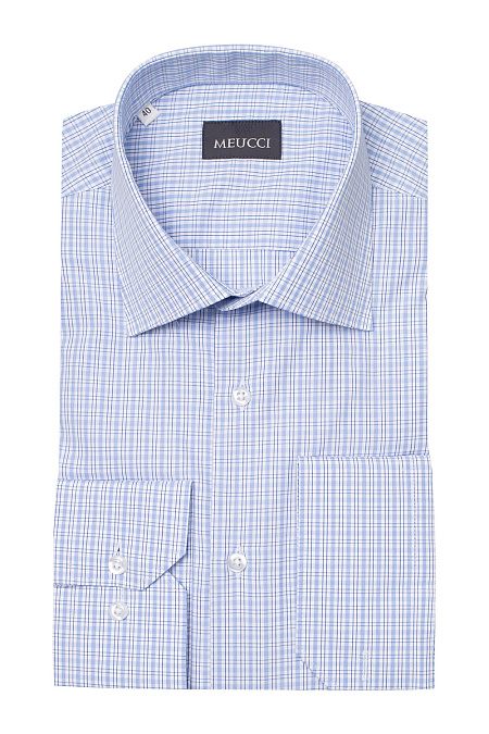 Голубая рубашка в клетку с длинным рукавом  для мужчин бренда Meucci (Италия), арт. SL 902020 R CEL 0191/182040 - фото. Цвет: Голубой, клетка. Купить в интернет-магазине https://shop.meucci.ru
