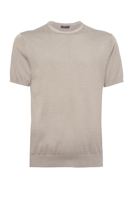 Джемпер с коротким рукавом из смеси хлопка, шелка и льна бежевый  для мужчин бренда Meucci (Италия), арт. MEU-2615/DQSS89 - фото. Цвет: Светло-бежевый. Купить в интернет-магазине https://shop.meucci.ru
