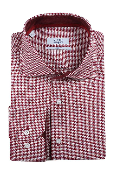 Модная мужская приталенная рубашка бордового цвета арт. SL 92902 R 25161/141133 от Meucci (Италия) - фото. Цвет: Бордовый с белым орнаментом. Купить в интернет-магазине https://shop.meucci.ru

