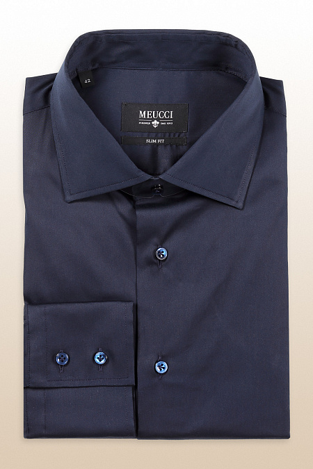 Модная мужская сорочка арт. SL 9034-1R 12251/14978 от Meucci (Италия) - фото. Цвет: Темно-синий, однотонный. Купить в интернет-магазине https://shop.meucci.ru

