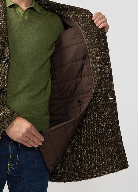 Однобортное пальто-пиджак на пуговицах для мужчин бренда Meucci (Италия), арт. 3M361 KATM VERDONE - фото. Цвет: Зеленый/коричневый. Купить в интернет-магазине https://shop.meucci.ru
