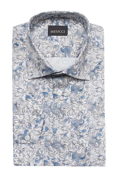 Модная мужская рубашка белого цвета с принтом арт. SL 9020 R PAT 0891/182079 от Meucci (Италия) - фото. Цвет: Белый с принтом. Купить в интернет-магазине https://shop.meucci.ru

