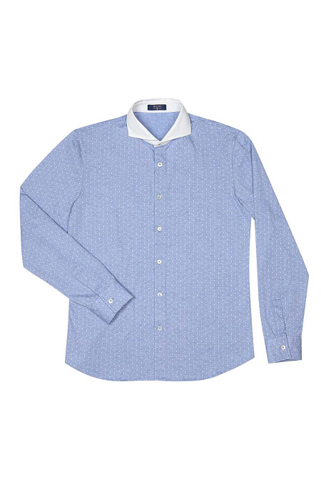 Модная мужская голубая рубашка с белым воротником арт. B1525/4 от Meucci (Италия) - фото. Цвет: Голубой с принтом. Купить в интернет-магазине https://shop.meucci.ru

