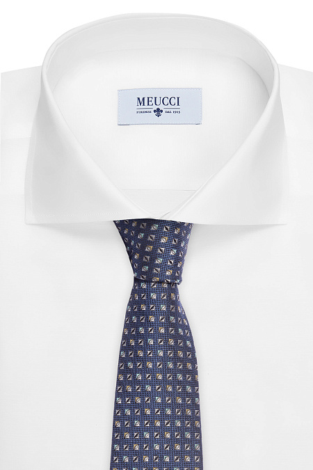 Галстук из шелка для мужчин бренда Meucci (Италия), арт. 40018/1 - фото. Цвет: Синий с принтом. Купить в интернет-магазине https://shop.meucci.ru
