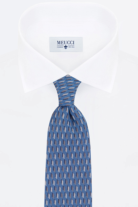 Светло-синий галстук в мелкий орнамент для мужчин бренда Meucci (Италия), арт. 44183/2 - фото. Цвет: Голубой. Купить в интернет-магазине https://shop.meucci.ru
