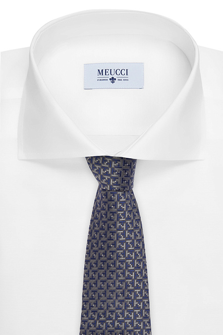 Серовато-синий галстук с орнаментом для мужчин бренда Meucci (Италия), арт. 8229/1 - фото. Цвет: Синий. Купить в интернет-магазине https://shop.meucci.ru
