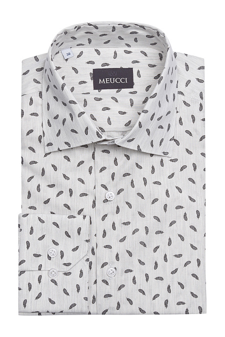 Модная мужская хлопковая рубашка с принтом арт. SL 90202 R PAT 0193/141760 от Meucci (Италия) - фото. Цвет: Белый с принтом. Купить в интернет-магазине https://shop.meucci.ru

