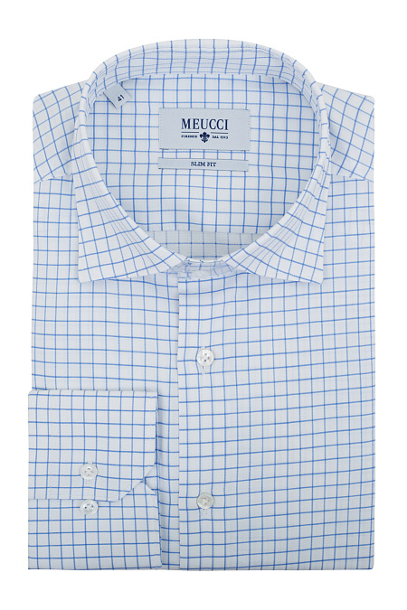 Модная мужская хлопковая рубашка в клетку арт. SL 93502 R 12172/141357 от Meucci (Италия) - фото. Цвет: Белый в клетку. Купить в интернет-магазине https://shop.meucci.ru

