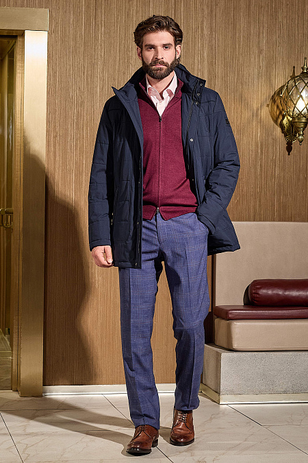 Утепленная стеганая куртка с капюшоном  для мужчин бренда Meucci (Италия), арт. 1092 - фото. Цвет: Темно-синий. Купить в интернет-магазине https://shop.meucci.ru
