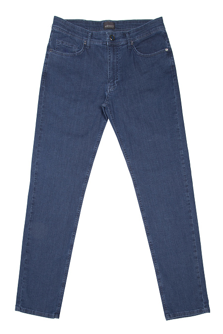 Мужские брендовые тонкие легкие джинсы с синей отстрочкой  арт. LUEC REG 2529 Meucci (Италия) - фото. Цвет: Синий. Купить в интернет-магазине https://shop.meucci.ru
