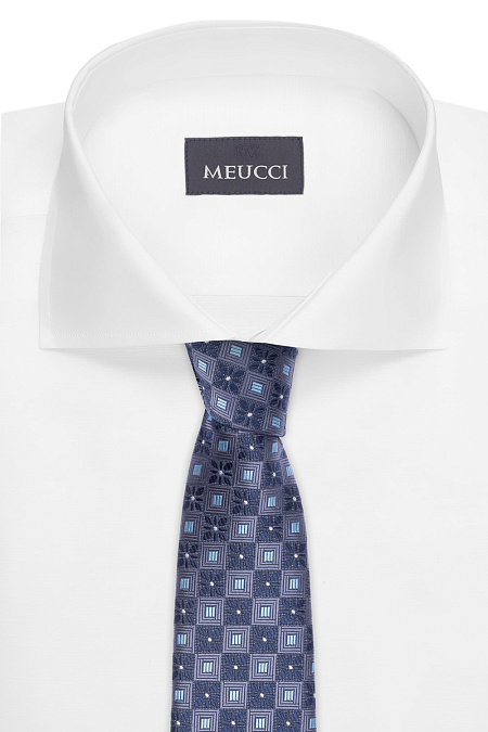 Синий галстук с орнаментом для мужчин бренда Meucci (Италия), арт. 03202006-71 - фото. Цвет: Цветной принт. Купить в интернет-магазине https://shop.meucci.ru
