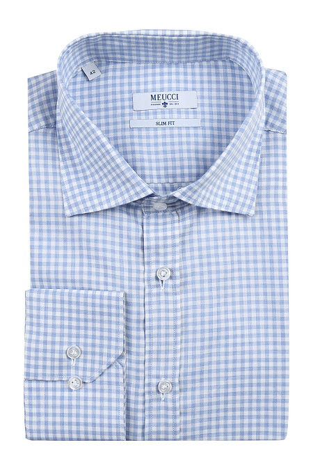 Модная мужская рубашка арт. SL 93502 R 22161/141123 от Meucci (Италия) - фото. Цвет: Белый в синюю клетку. Купить в интернет-магазине https://shop.meucci.ru

