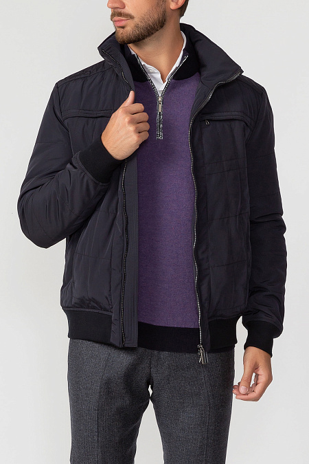 Утепленная куртка-бомбер синего цвета для мужчин бренда Meucci (Италия), арт. 2541 - фото. Цвет: Тёмно-синий. Купить в интернет-магазине https://shop.meucci.ru
