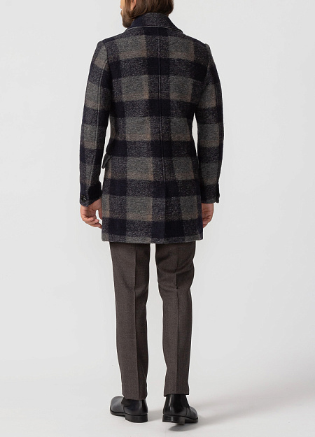 Двубортное пальто в клетку для мужчин бренда Meucci (Италия), арт. 3M110 QU00 NAVY - фото. Цвет: Темно-синий в клетку. Купить в интернет-магазине https://shop.meucci.ru
