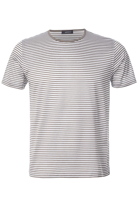 Хлопковая футболка в полоску для мужчин бренда Meucci (Италия), арт. 60188/72501/171 - фото. Цвет: Белый, коричневая полоска. Купить в интернет-магазине https://shop.meucci.ru
