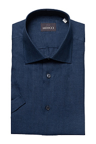 Льняная рубашка темно-синяя с коротким рукавом (SL 9020 R BAS 0291/182083 K)