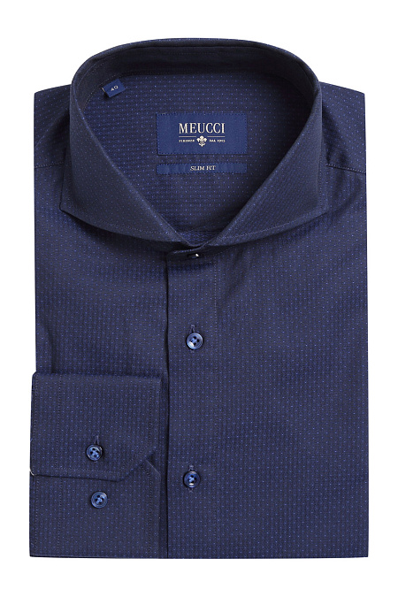 Модная мужская приталенная рубашка темно-синего цвета арт. SL 9306102 R 12162/151238 от Meucci (Италия) - фото. Цвет: Темно-синий. Купить в интернет-магазине https://shop.meucci.ru

