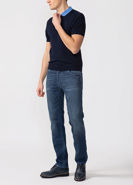 Мужские брендовые синие джинсы арт. T44 TRB/W956 Meucci (Италия) - фото. Цвет: Синий. Купить в интернет-магазине https://shop.meucci.ru
