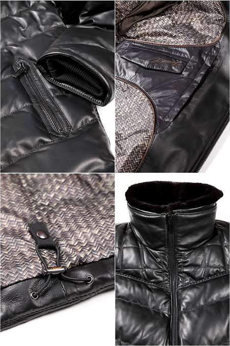 Короткий кожаный пуховик с мехом норки для мужчин бренда Meucci (Италия), арт. 7972 - фото. Цвет: Черный. Купить в интернет-магазине https://shop.meucci.ru
