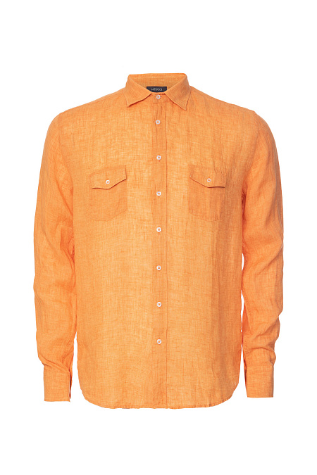 Поло-рубашка из льна на пуговицах оранжевого цвета для мужчин бренда Meucci (Италия), арт. 61147/57401/320 - фото. Цвет: Оранжевый. Купить в интернет-магазине https://shop.meucci.ru
