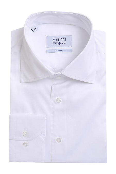 Модная мужская классическая белая рубашка из тонкого хлопка арт. MS18079 от Meucci (Италия) - фото. Цвет: Белый. Купить в интернет-магазине https://shop.meucci.ru

