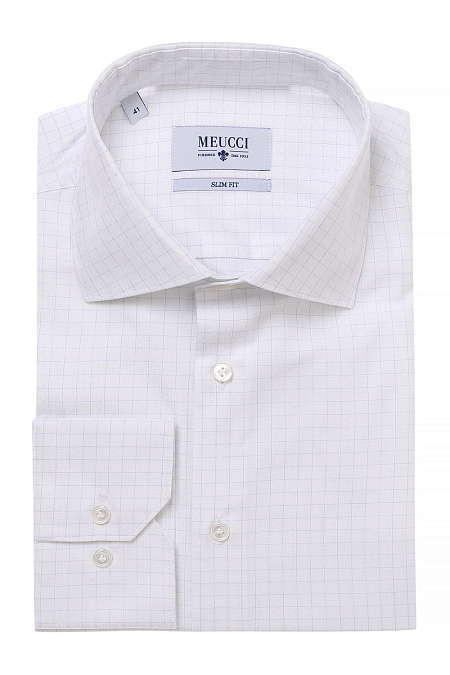 Модная мужская приталенная рубашка в мелкую клетку арт. SL 90102 R 12172/141341 от Meucci (Италия) - фото. Цвет: Белый в клетку. Купить в интернет-магазине https://shop.meucci.ru

