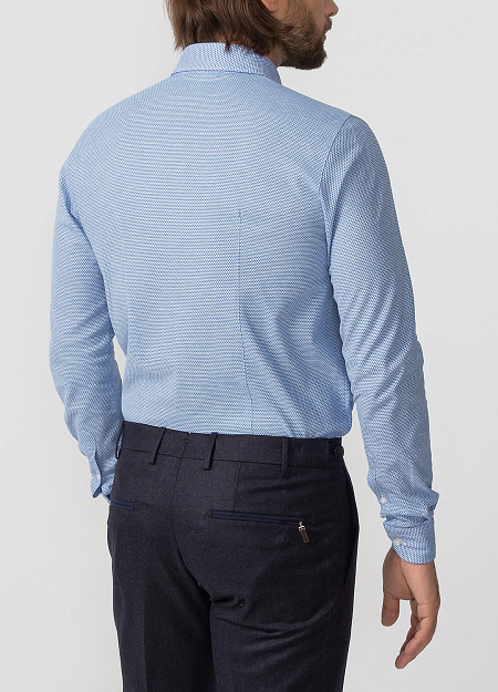 Модная мужская рубашка с длинными рукавами из хлопка арт. 60120/66499/550 от Meucci (Италия) - фото. Цвет: Голубой, микродизайн. Купить в интернет-магазине https://shop.meucci.ru

