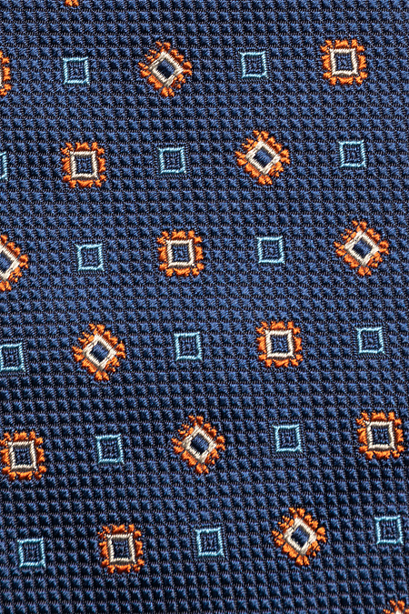 Темно-синий галстук из шелка с цветным орнаментом для мужчин бренда Meucci (Италия), арт. EKM212202-20 - фото. Цвет: Темно-синий, цветной орнамент. Купить в интернет-магазине https://shop.meucci.ru
