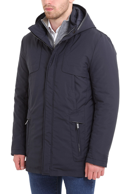 Утепленная куртка с отделкой из кожи для мужчин бренда Meucci (Италия), арт. 1407 - фото. Цвет: Тёмно-синий. Купить в интернет-магазине https://shop.meucci.ru
