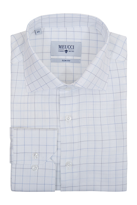 Модная мужская хлопковая рубашка в клетку арт. SL 90102 R 12171/141247 от Meucci (Италия) - фото. Цвет: Белый. Купить в интернет-магазине https://shop.meucci.ru

