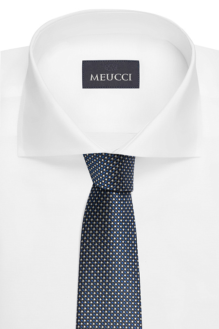 Темно-синий галстук с мелким цветным орнаментом для мужчин бренда Meucci (Италия), арт. EKM212202-133 - фото. Цвет: Темно-синий, цветной орнамент. Купить в интернет-магазине https://shop.meucci.ru
