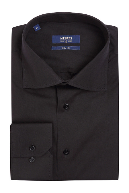 Модная мужская классическая черная рубашка арт. SL 90202 R 28271/151572 от Meucci (Италия) - фото. Цвет: Черный, гладь. Купить в интернет-магазине https://shop.meucci.ru

