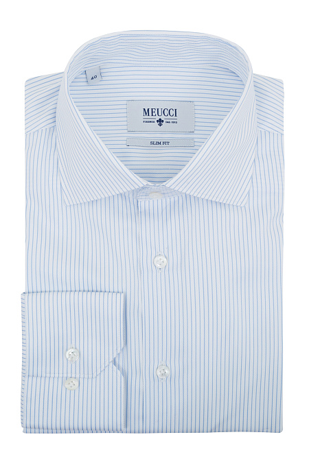 Модная мужская голубая рубашка с длинными рукавами арт. SL 90102 R 22172/141338 от Meucci (Италия) - фото. Цвет: Белый/голубой. Купить в интернет-магазине https://shop.meucci.ru

