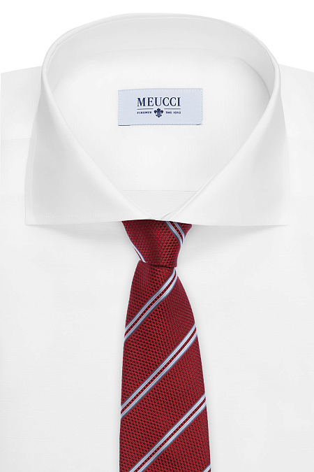 Красный  галстук с косой полосой и микродизайном для мужчин бренда Meucci (Италия), арт. 46223/2 - фото. Цвет: Красный. Купить в интернет-магазине https://shop.meucci.ru
