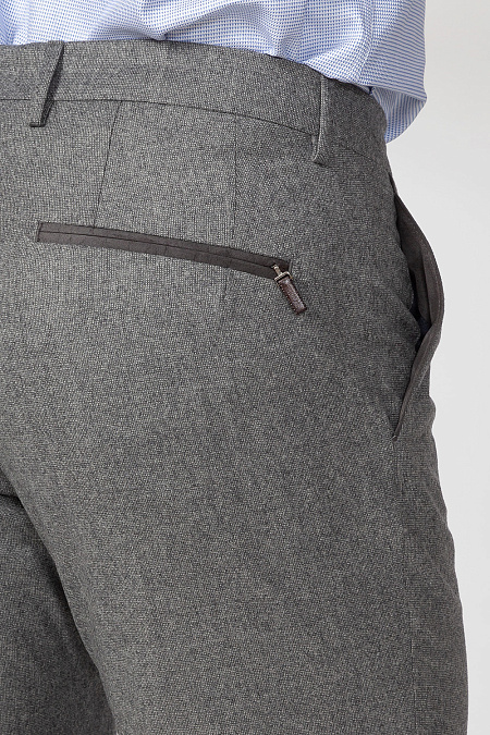 Мужские брендовые шерстяные брюки серого цвета арт. VB2108 LT GREY Meucci (Италия) - фото. Цвет: Светло-серый с микродизайн. Купить в интернет-магазине https://shop.meucci.ru
