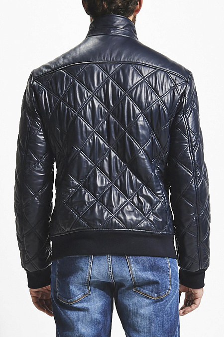 Кожаная куртка-бомбер с капюшоном  для мужчин бренда Meucci (Италия), арт. 7125/2 - фото. Цвет: Темно-синий. Купить в интернет-магазине https://shop.meucci.ru
