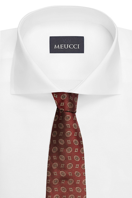 Терракотовый галстук из шелка с орнаментом для мужчин бренда Meucci (Италия), арт. EKM212202-30 - фото. Цвет: Терракотовый с орнаментом. Купить в интернет-магазине https://shop.meucci.ru
