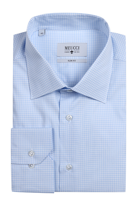 Модная мужская сорочка арт. SL 90202L 12152/141078 от Meucci (Италия) - фото. Цвет: Бело-синяя клетка. Купить в интернет-магазине https://shop.meucci.ru

