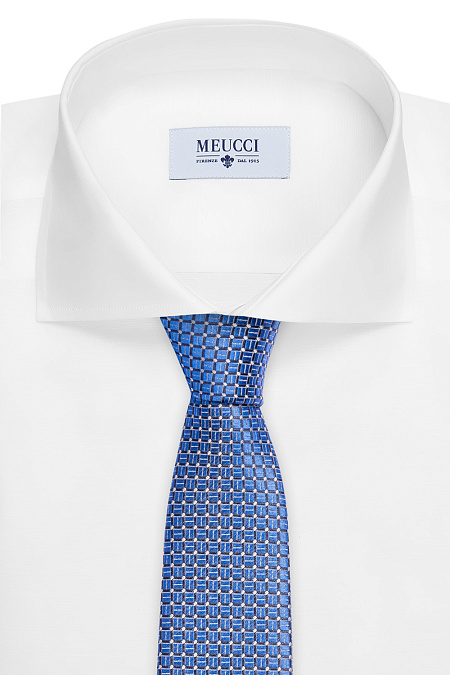 Галстук голубого цвета из шелка для мужчин бренда Meucci (Италия), арт. 7379/1 - фото. Цвет: Голубой с принтом. Купить в интернет-магазине https://shop.meucci.ru
