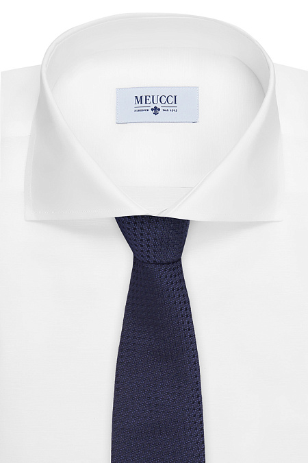 Темно-синий галстук с микродизайном для мужчин бренда Meucci (Италия), арт. J1542/1 - фото. Цвет: Темно-синий. Купить в интернет-магазине https://shop.meucci.ru
