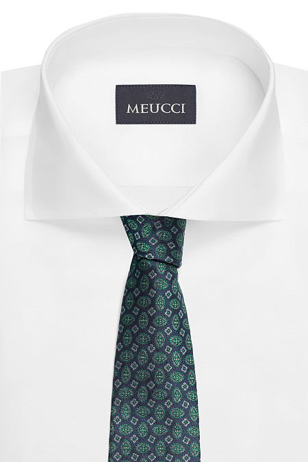 Шелковый галстук темно-синего цвета с орнаментом для мужчин бренда Meucci (Италия), арт. EKM212202-9 - фото. Цвет: Синий, зеленый орнамент. Купить в интернет-магазине https://shop.meucci.ru
