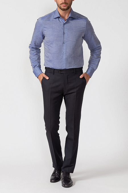 Модная мужская приталенная рубашка с микроузором арт. SL 90102 R 22472/141406 от Meucci (Италия) - фото. Цвет: Синий с микроузором. Купить в интернет-магазине https://shop.meucci.ru

