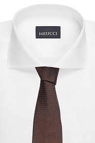Коричневый шелковый галстук с мелким цветным орнаментом (EKM212202-70)