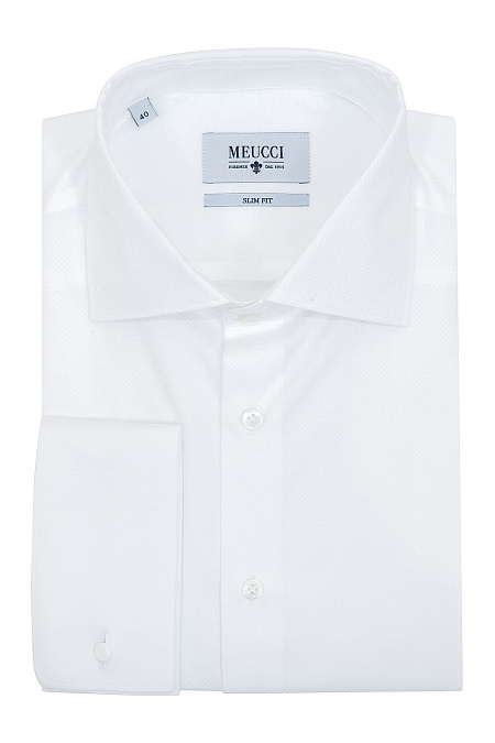 Модная мужская белая рубашка под запонки арт. SL 90104 R 10171/141269Z от Meucci (Италия) - фото. Цвет: Белый, микродизайн. Купить в интернет-магазине https://shop.meucci.ru

