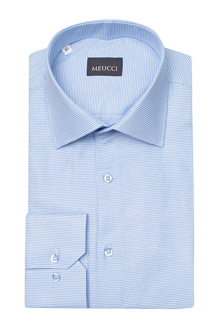 Рубашка голубая с белым орнаментом для мужчин бренда Meucci (Италия), арт. SL 902020 RL BAS 2191/182034 - фото. Цвет: Голубой, орнамент. Купить в интернет-магазине https://shop.meucci.ru
