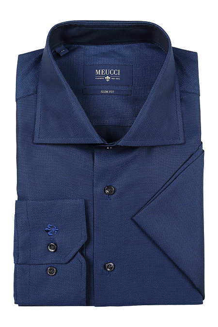 Модная мужская приталенная рубашка темно-синего цвета арт. SL  92802 R 12161/141092 от Meucci (Италия) - фото. Цвет: Синий. Купить в интернет-магазине https://shop.meucci.ru

