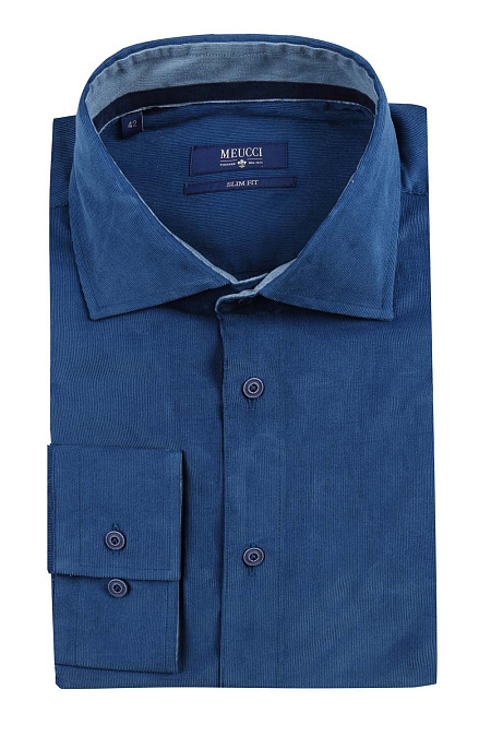 Модная мужская приталенная рубашка синего цвета арт. SL 92607  R 22161/141137 от Meucci (Италия) - фото. Цвет: Синий. Купить в интернет-магазине https://shop.meucci.ru

